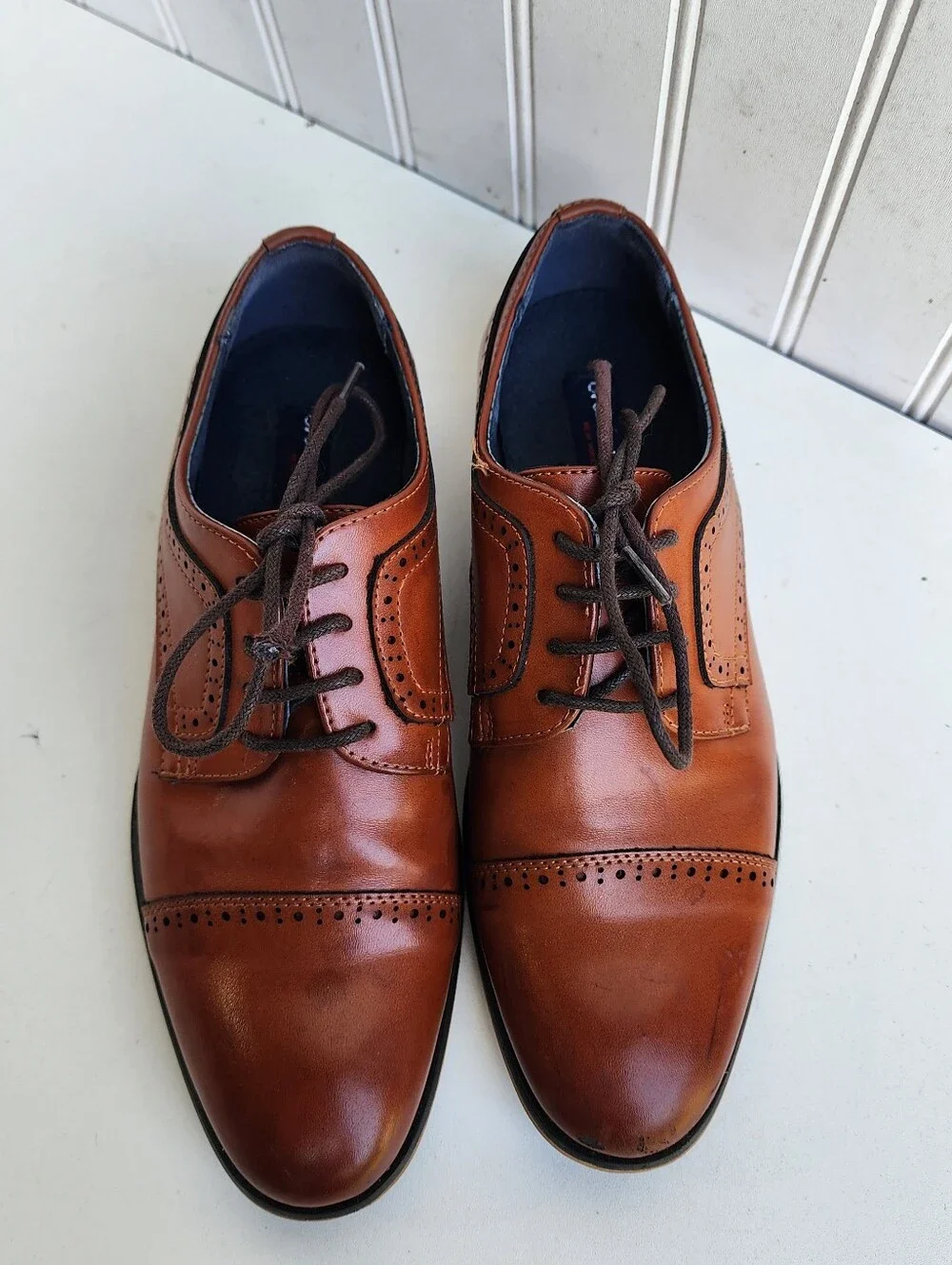 Bruno Marc Prince Boys Derby Style Dress Shoe Brown Baroque Faux leather Sz 5